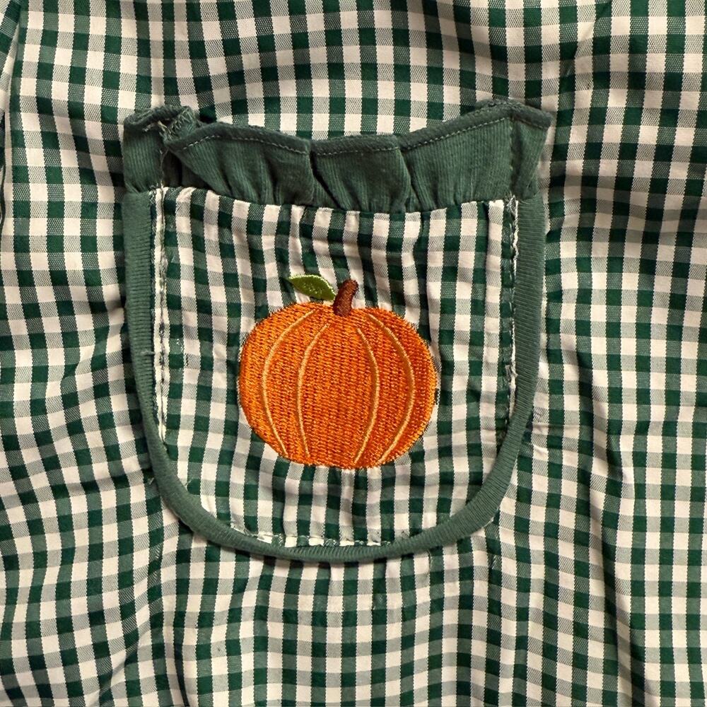 Abby & Evie Green Gingham Pumpkin Embroidered Fall Dress Toddler Girl's 2T NWT - Picture 3 of 5
